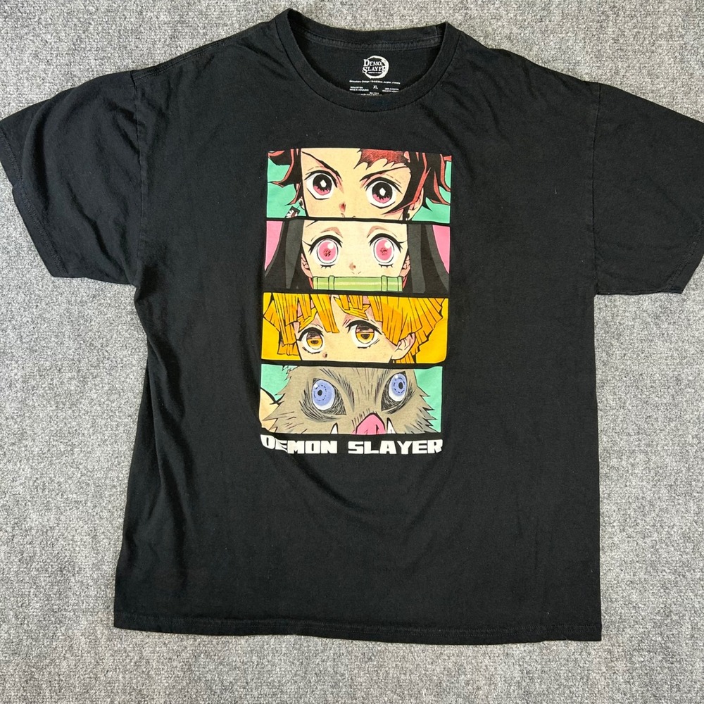Demon Slayer Kimetsu No Yaiba Graphic T-Shirt Mens XL Black Tanjiro Nezuko Anime